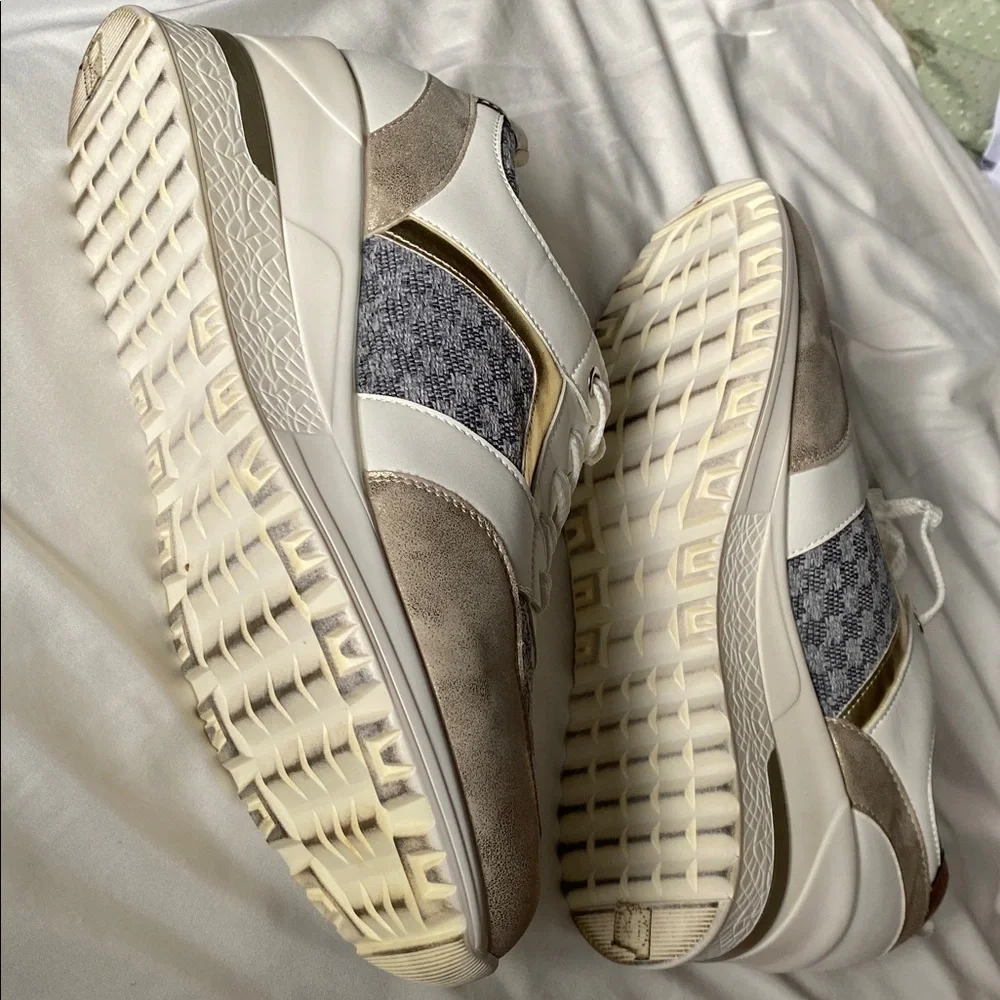 Elegant Women's Platform Sneakers - White, Gold, and Gray